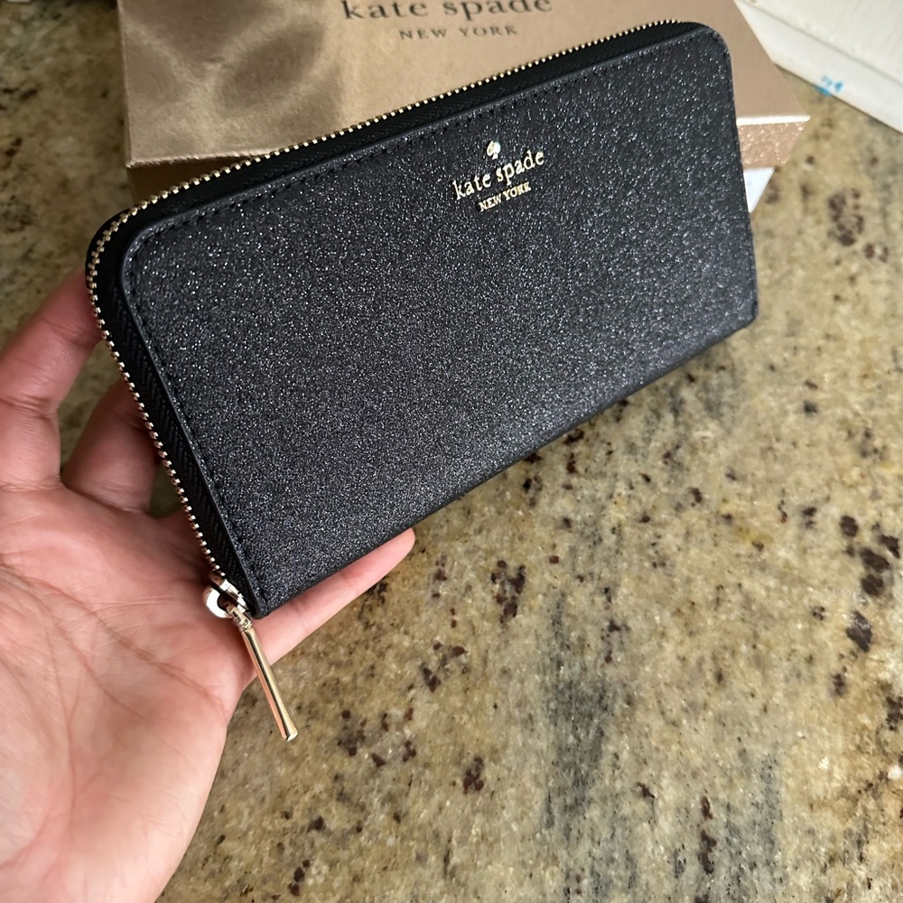 Kate Spade Tinsel Glitter Continental Women's Wallet - black, Large - Picture 7 of 8